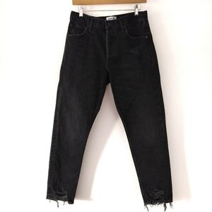 Agolde Jamie High Rise Classic Black Jeans Plume